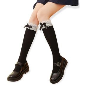 {NWT} Bow Decor Lace Trim Over The Calf Socks